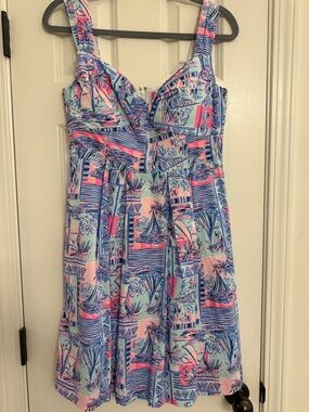 Lilly Pulitzer Pink, Blue & Mint Tropical Print Midi Dress